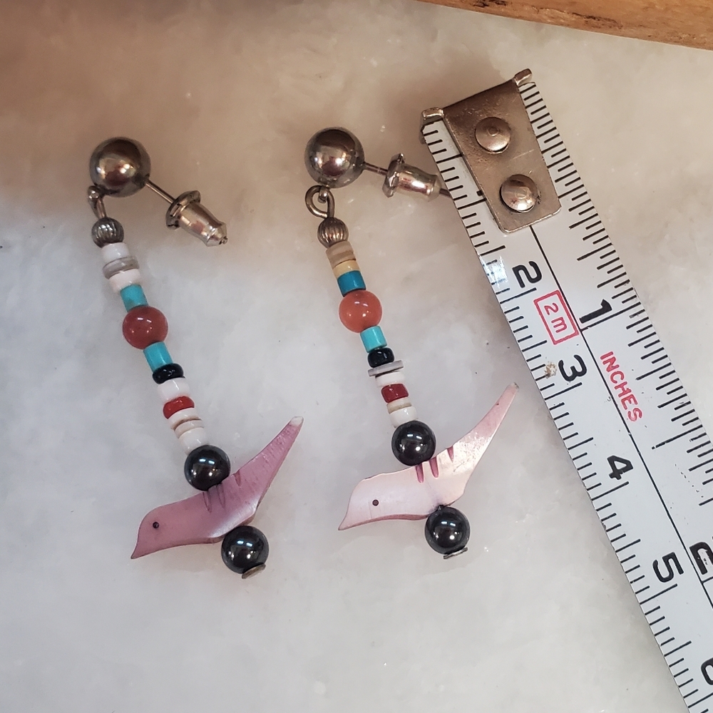 Southwest vintage beaded earrings with carved birds